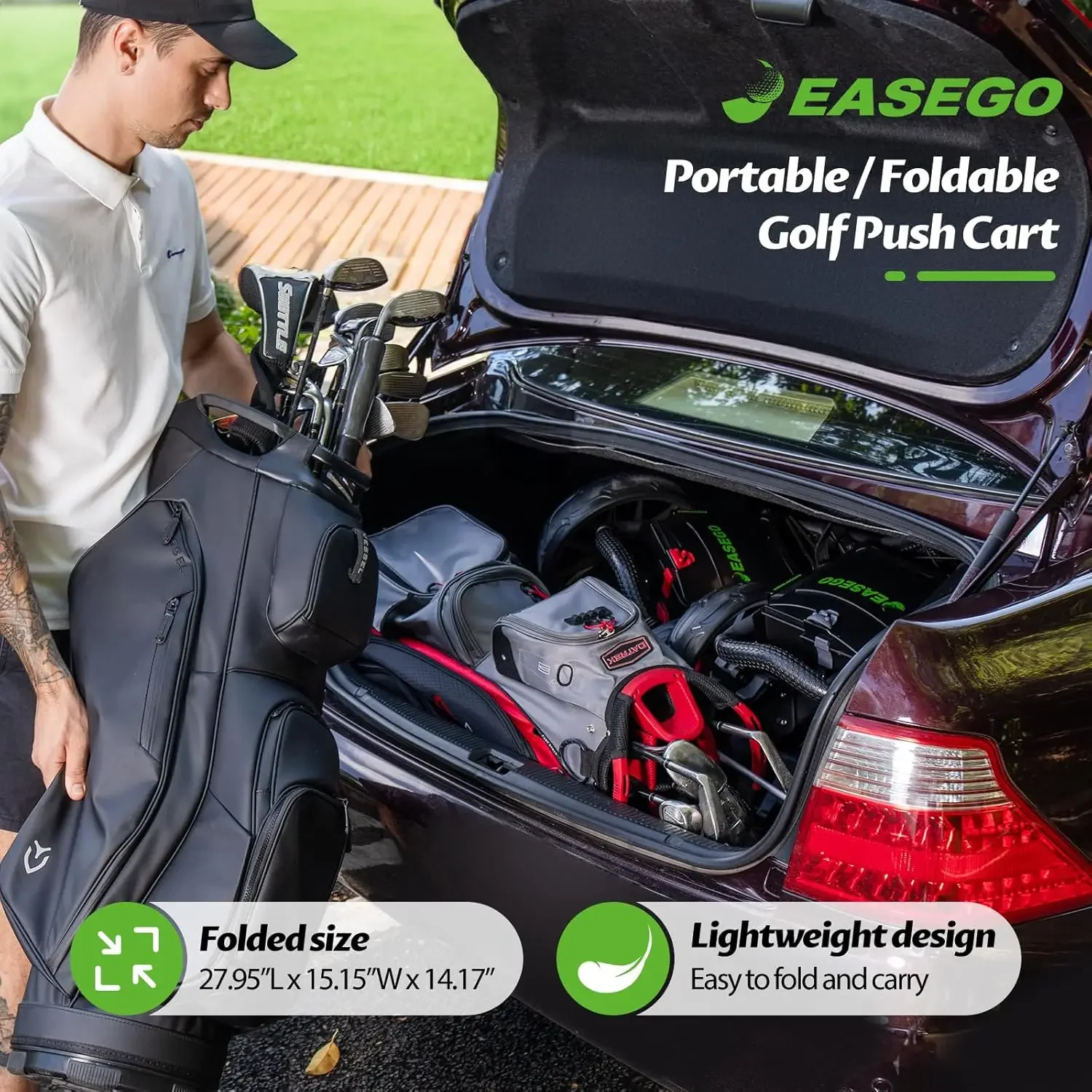 Golf Push Cart Three Wheel Fol - Pull Cart Fold reseña y precio