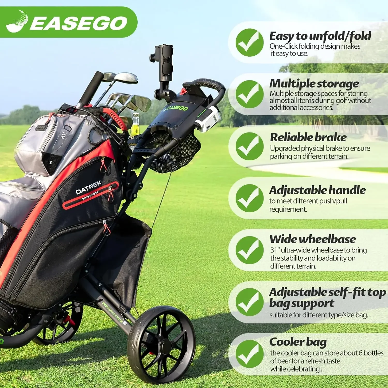 Golf Push Cart Three Wheel Fol - Pull Cart Fold reseña y precio